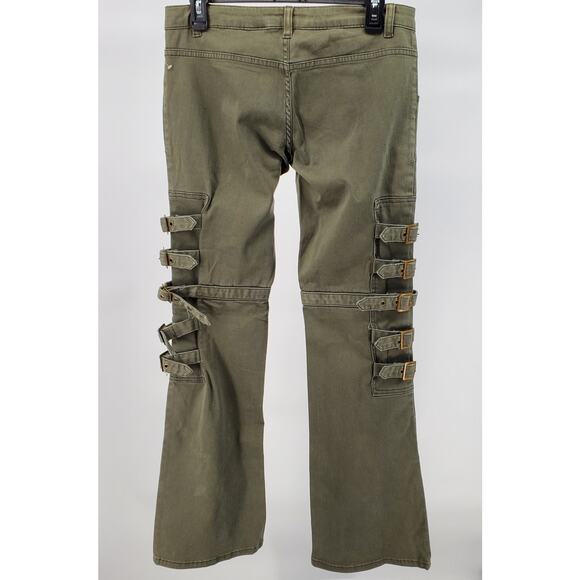 Refuge Juniors Bootcut Green Denim Decorative Buckles Size 5/6 New - Picture 2 of 6